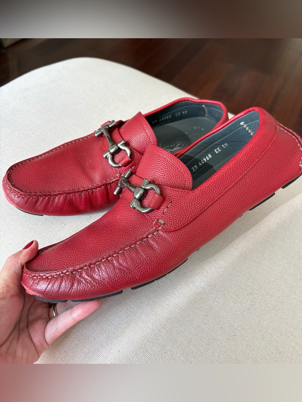 Salvatore Ferragamo Men Gancini Driver Loafers Red Leather Shoes Size 10 Parigi